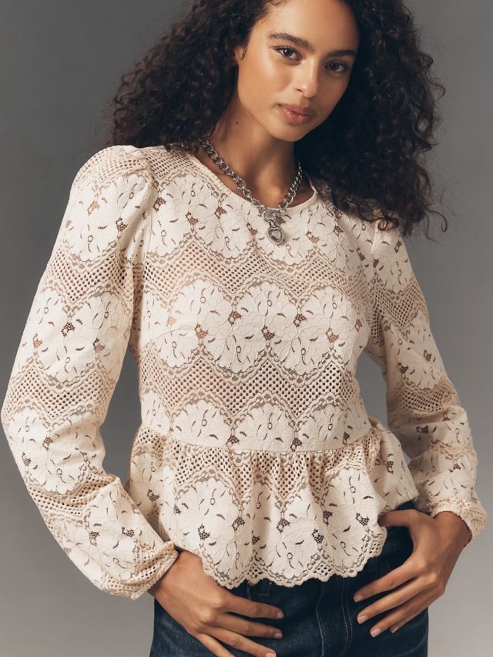 dolan Cream Floral Crochet Lace Blouse